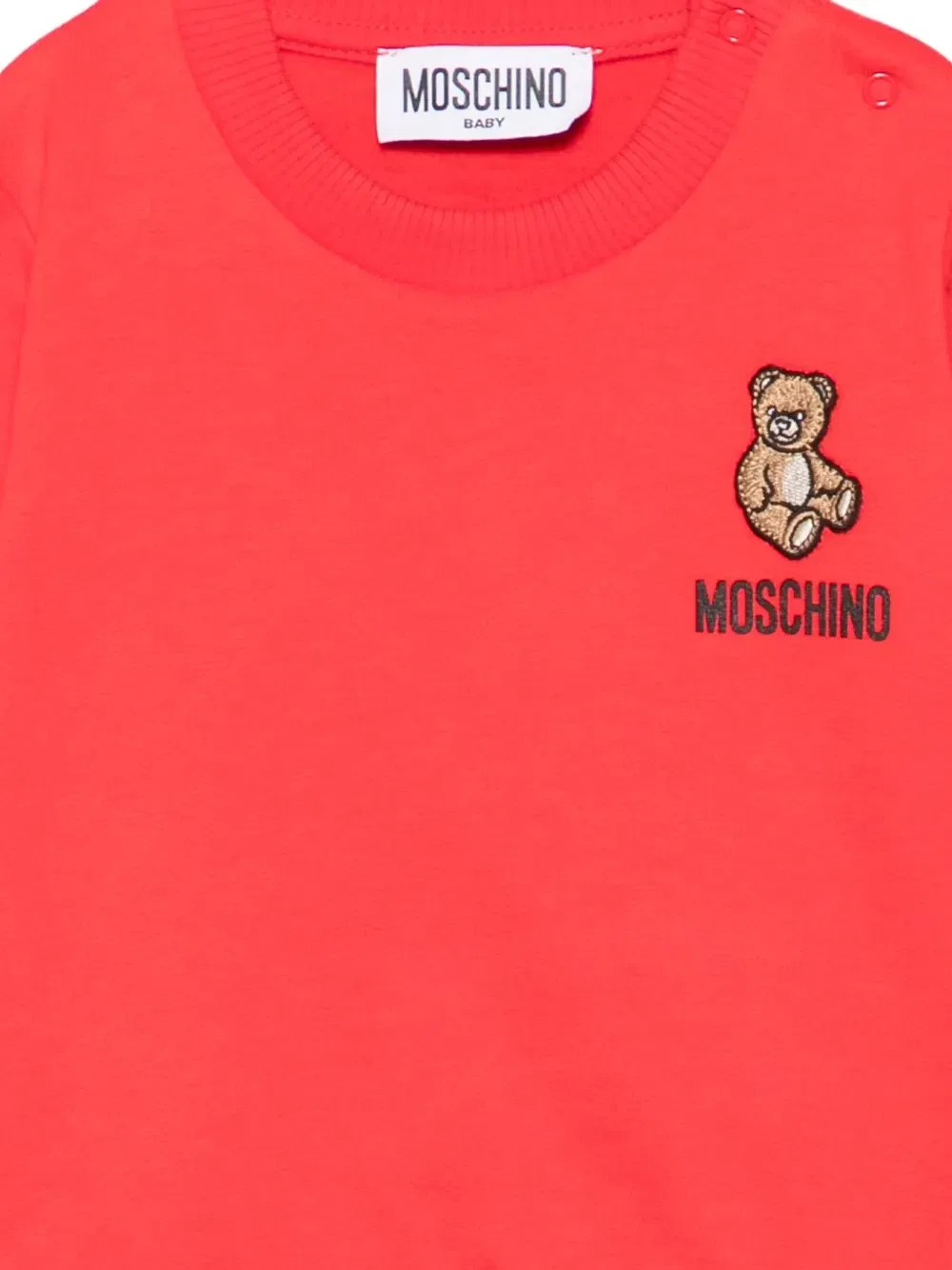 Свитер с пуговицами на плечах и нашивкой в виде плюшевого мишки Moschino Kids, красный — фото 3