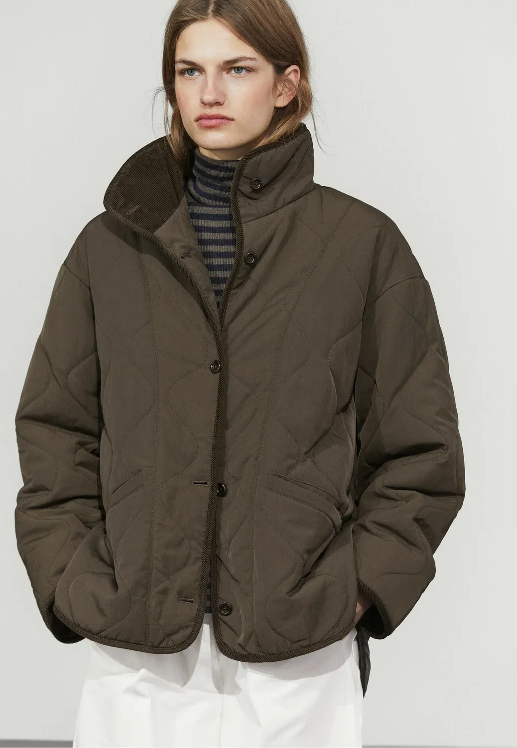Куртка с волнистой строчкой - легкая куртка Massimo Dutti, Dark Brown