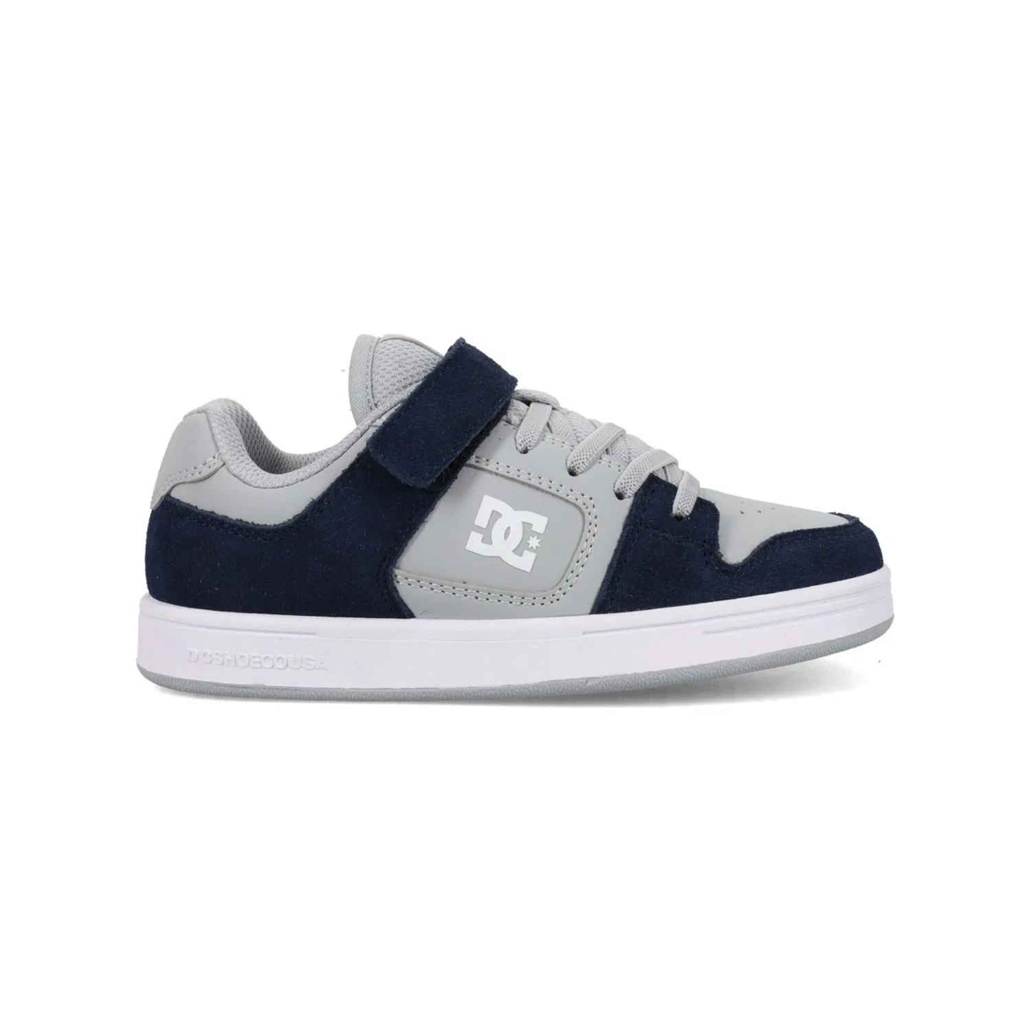 Детские кожаные кроссовки с логотипом DC Shoes, Navy/Grey/White — фото 2