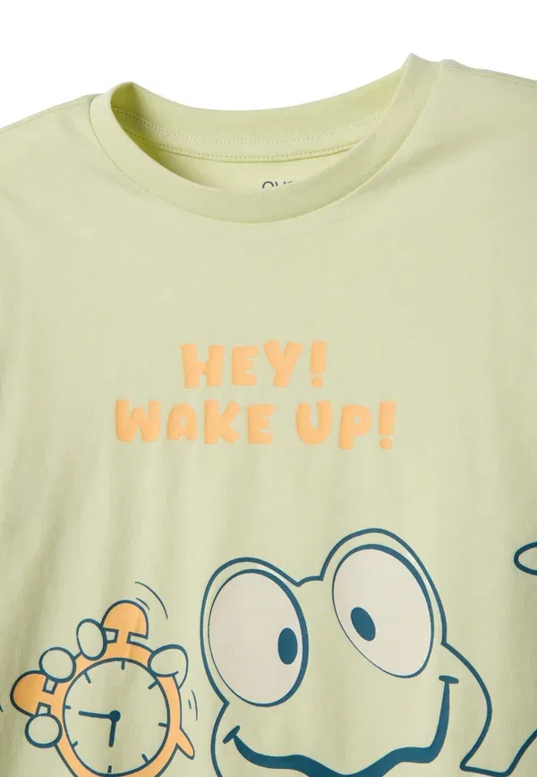 Пижамный комплект с принтом лягушки, хлопок, With frog print regular fit - pyjama set, Ovs, Aqua Green, бирюзовый — фото 3