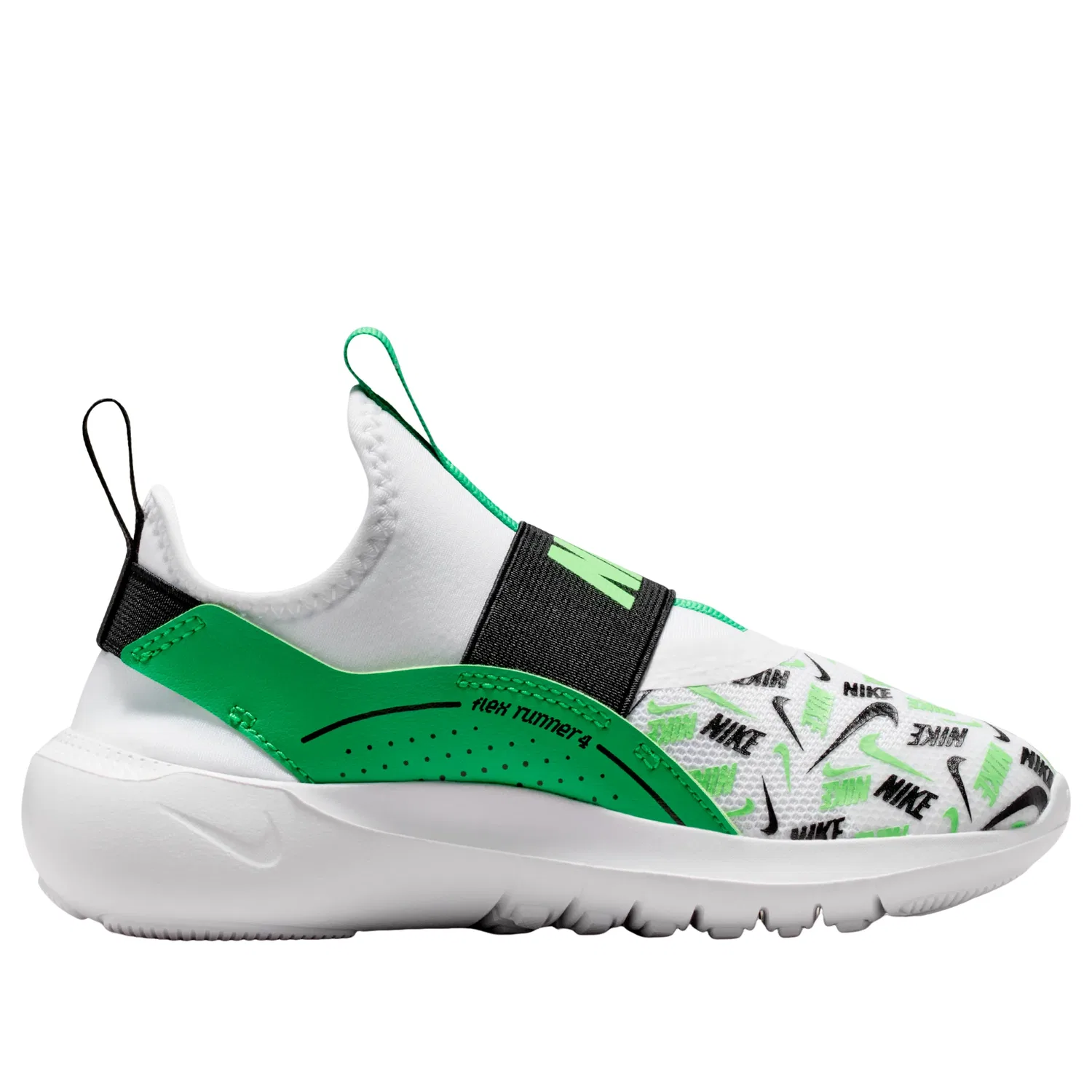 Детские кроссовки с сетчатым верхом Flex Runner 'White Green Spark' Nike, White/Green Spark/Illusion Green/Black — фото 2