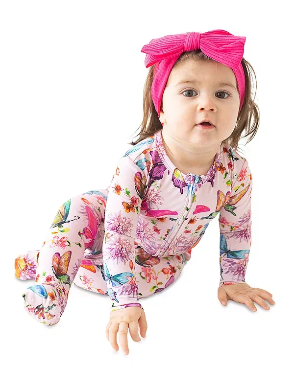 Детский комбинезон для девочек с принтом Watercolor Butterfly Posh Peanut, Open Pink — фото 4
