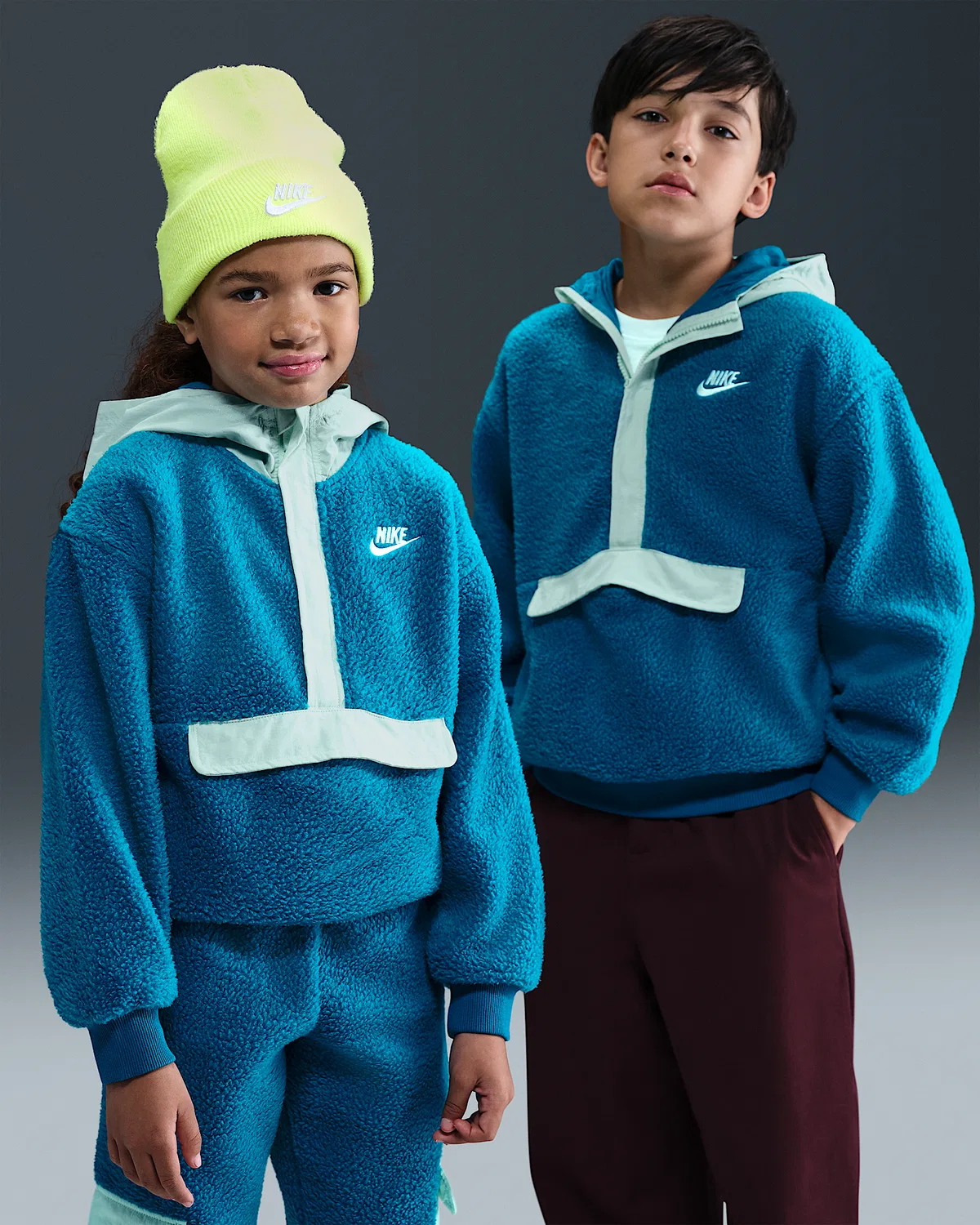 Детская свободная худи Nike Sportswear Club Fleece на молнии 1/4, Green Abyss/Mint Foam/White