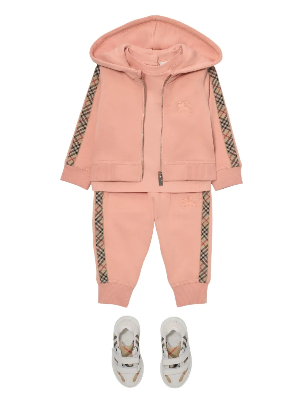 Хлопковые спортивные брюки с клетчатой отделкой BURBERRY KIDS, розовый — фото 3