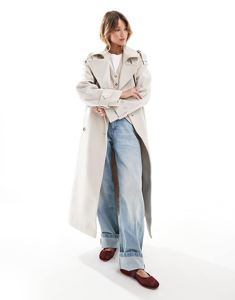 

Кремовый тренч из искусственной шерсти ASOS DESIGN