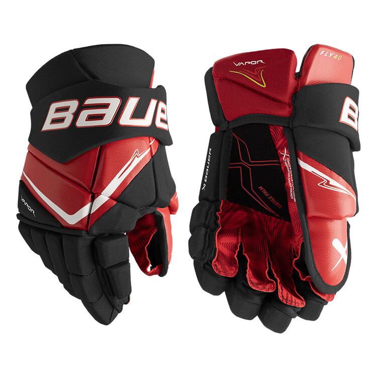 

BAUER 2025 New FLY40 хоккейные перчатки, промежуточная модель для юниоров и взрослых, защитная экипировка, 13 дюймов черно-красные