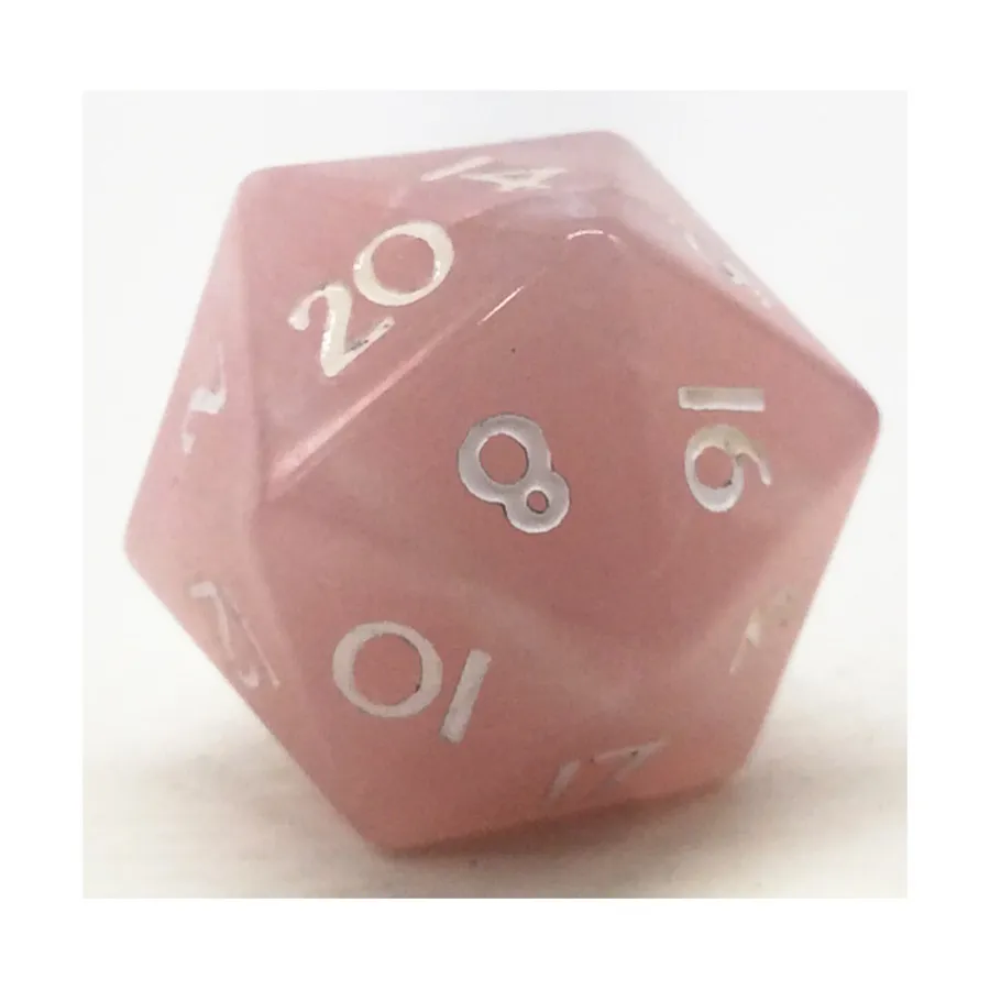 

d20 Розовый кварц с белым, Semi Precious Stone Dice (Level Up Dice)