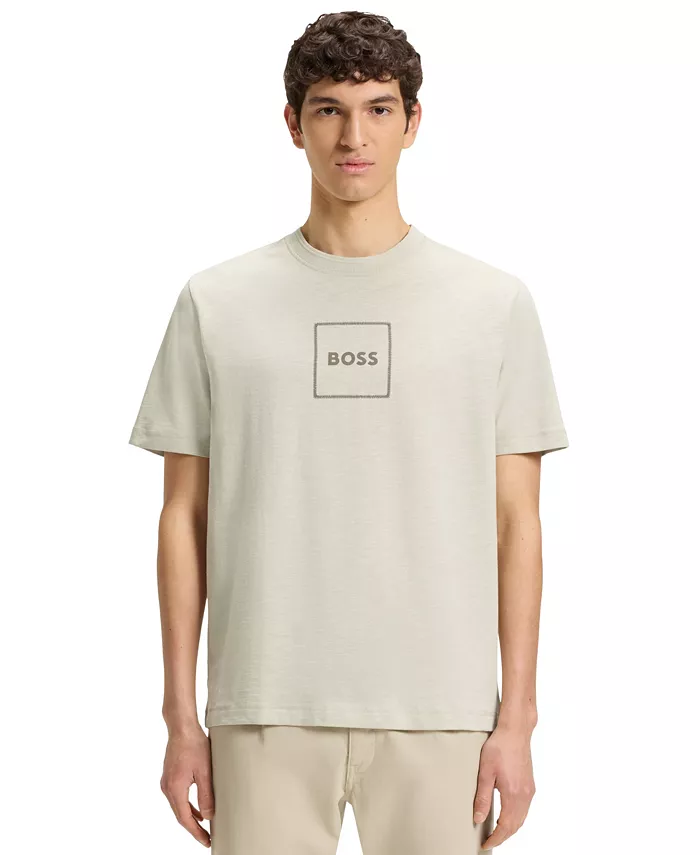 

Мужская футболка из коттона с эффектом слаба и принтом логотипа Hugo Boss, коричневый/бежевый