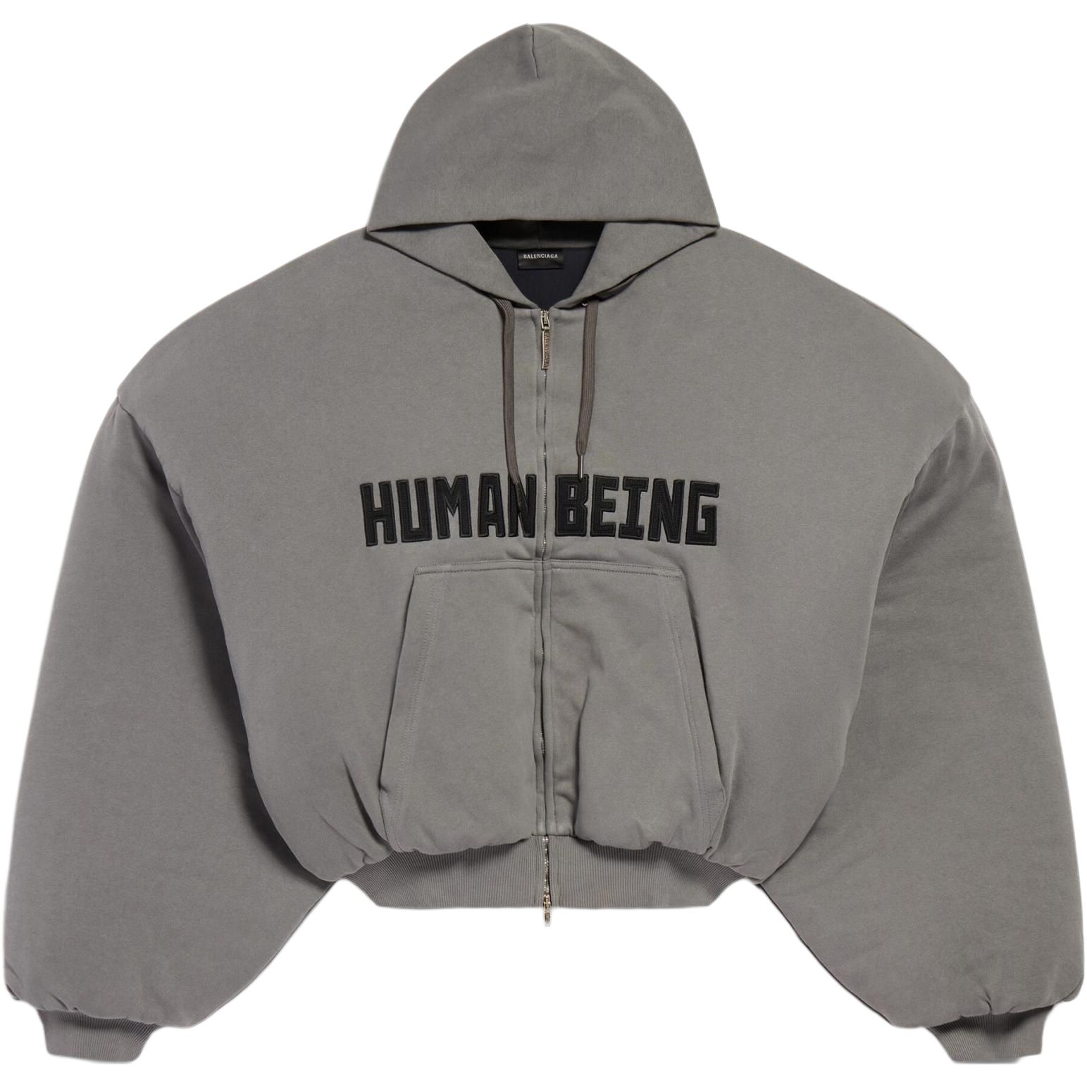 

Balenciaga Толстовка с капюшоном HUMAN BEING ROUND HOODIE, свободный крой, мужская, темно-серый цвет, коллекция SS25