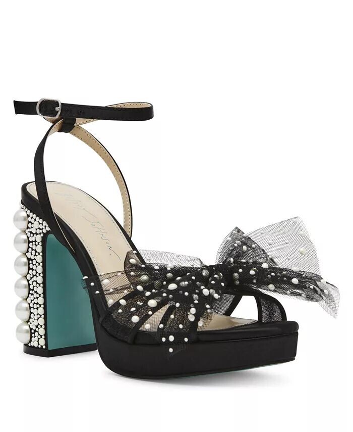 

Женские модельные сандалии Lulu с сетчатым бантом на блочном каблуке Betsey Johnson, черный