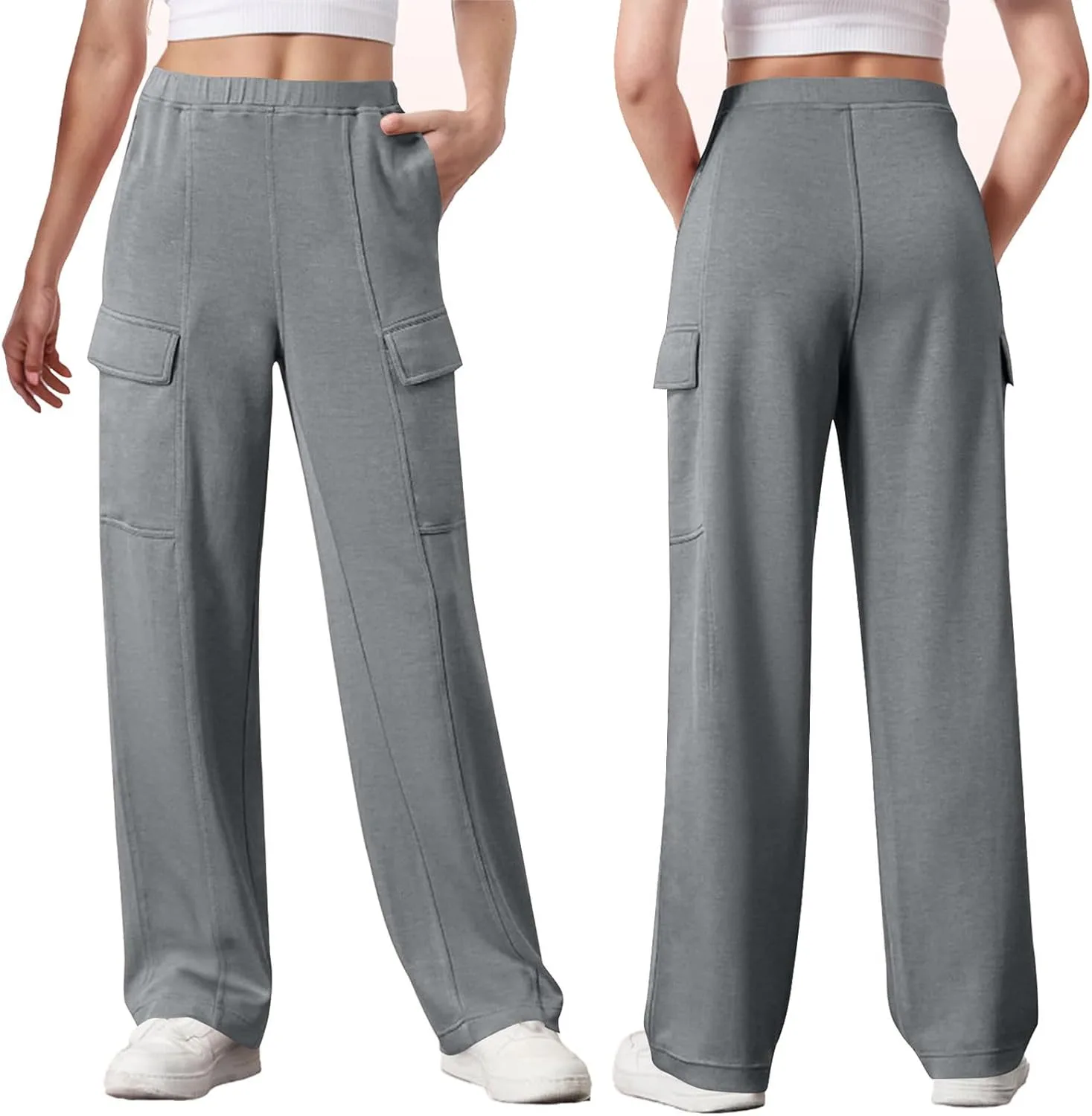 Женские карго брюки Slim Fit с эластичными манжетами Casual Streetwear в стиле джоггеров из легкой ткани Generic, серый — фото 4