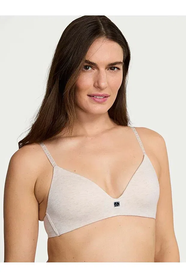 Женский бюстгальтер хлопковый с легкой подкладкой Victoria'S Secret, Light Beige With A Grizzle