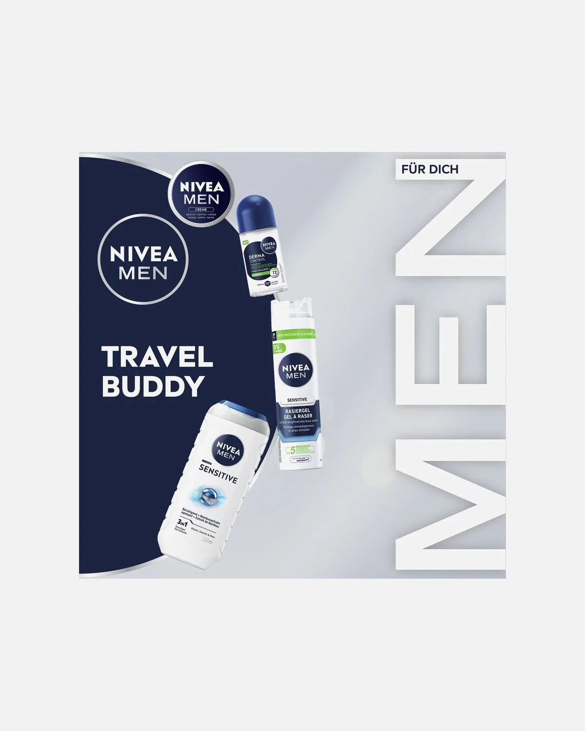 Подарочный набор для ухода за телом Nivea Men Travel Buddy, Gesichtspflege Creme 75 Ml + Deo Spray 150 Ml + Duschgel 250 Ml — фото 4