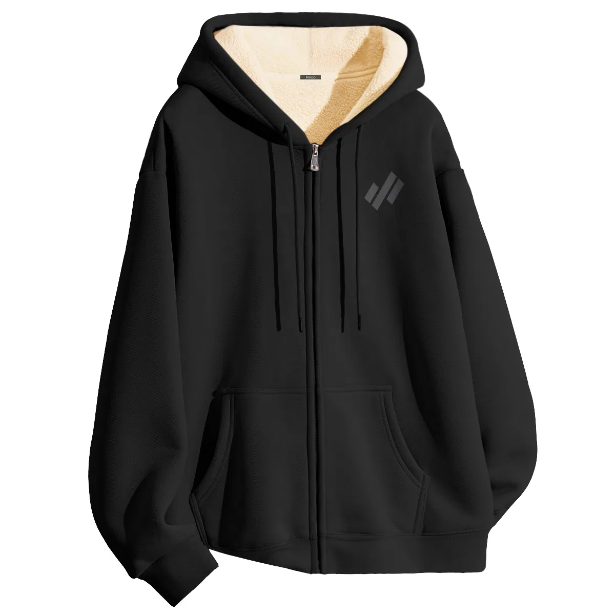 Детское худи с капюшоном утепленное MINISO, Black Slanted Textured Chest Logo