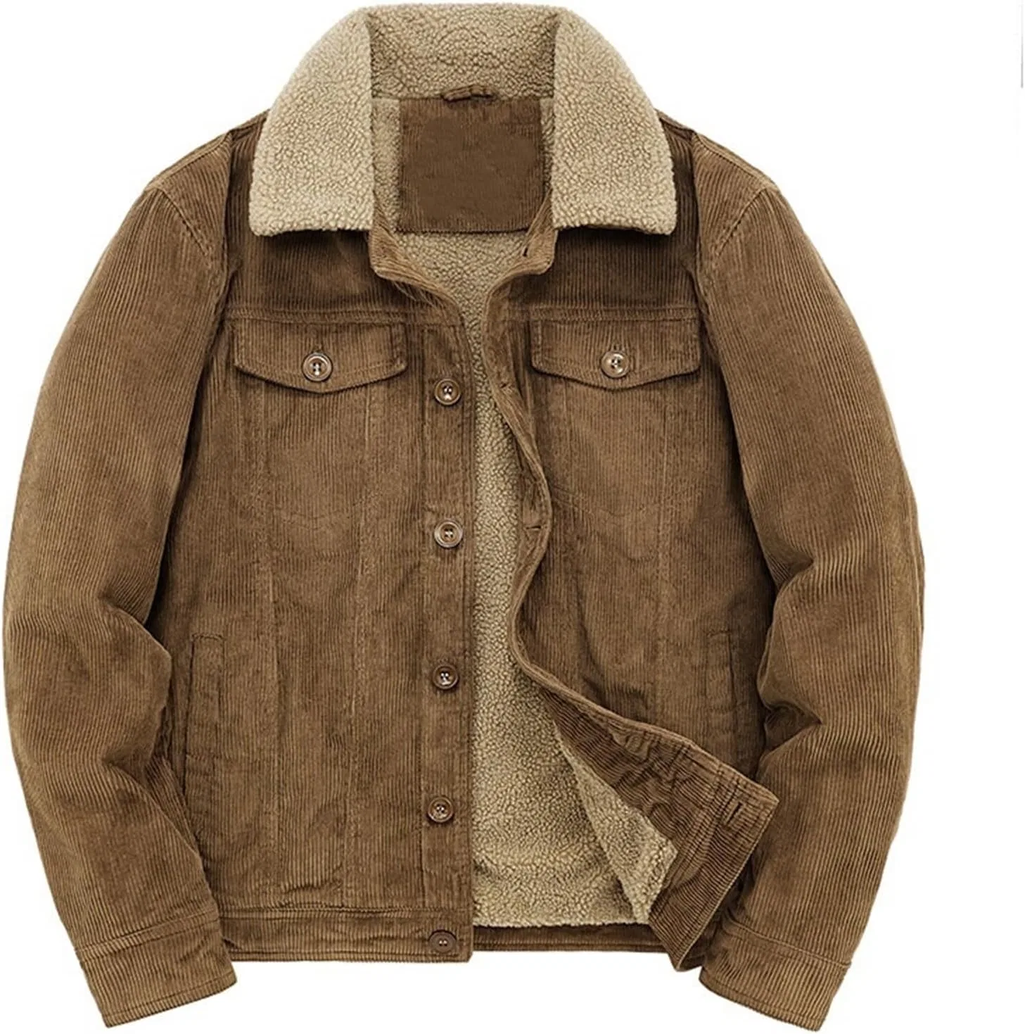 Мужское пальто из вельвета с подкладкой из флиса, модель Sherpa Lined, хаки