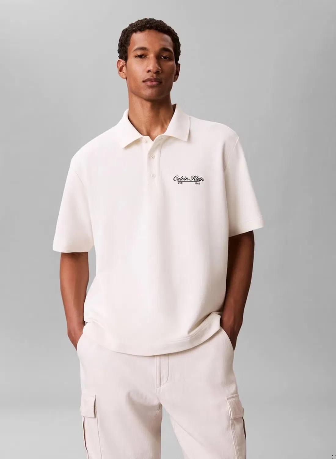 Поло с вышитым логотипом, короткий рукав, Calvin Klein, тофу