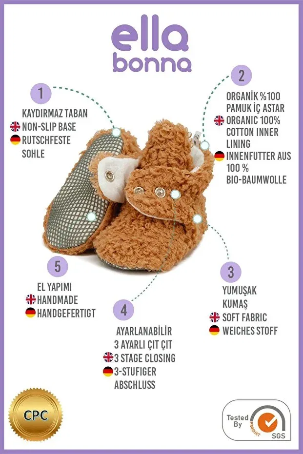 Детские тапочки для девочек с принтом Non-Slip sole ilkadım home booties Ella Bonna, Brown — фото 4