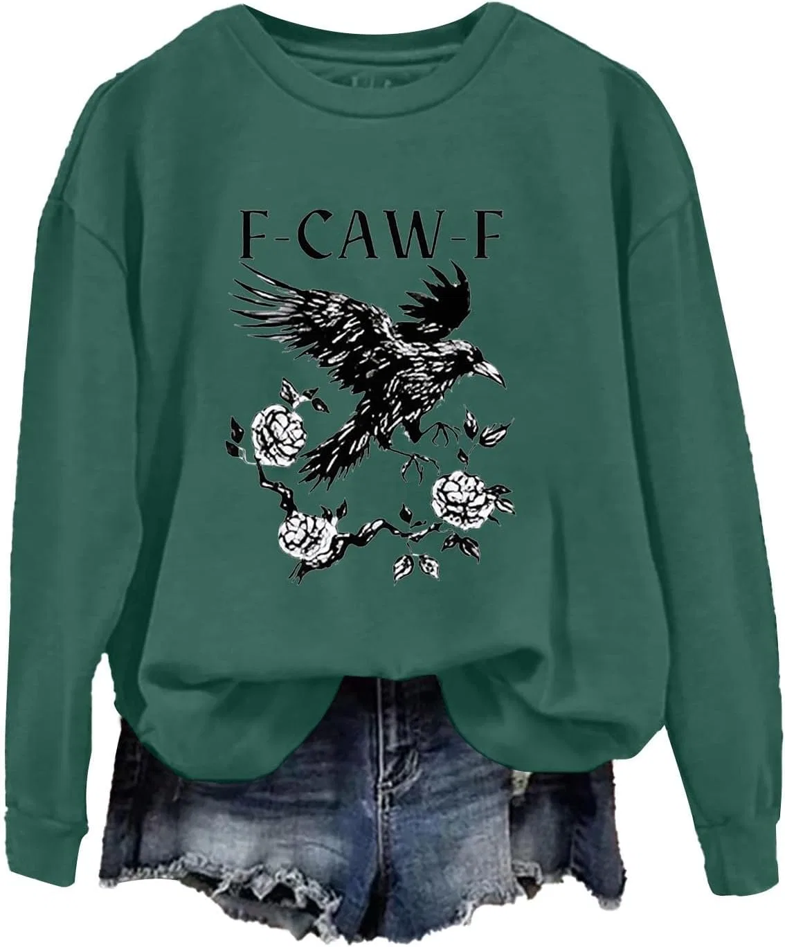 Женский свитшот с принтом F Caw F Crow, чёрно-/зелёный