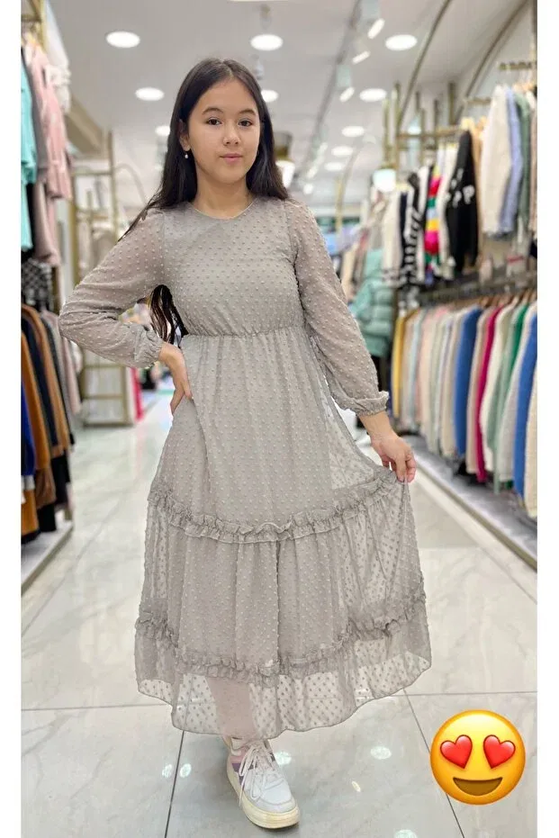 Детское платье из фатина с длинным рукавом Minimoda Kids, Anthracite