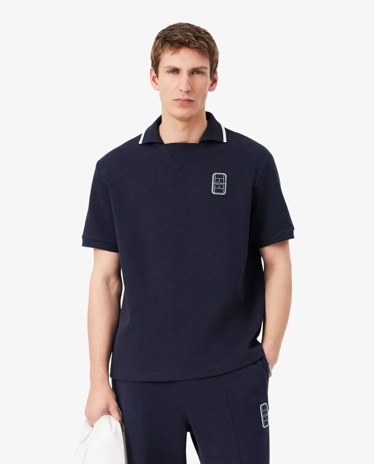 Поло Lacoste свободного кроя с вышивкой, синий Морской