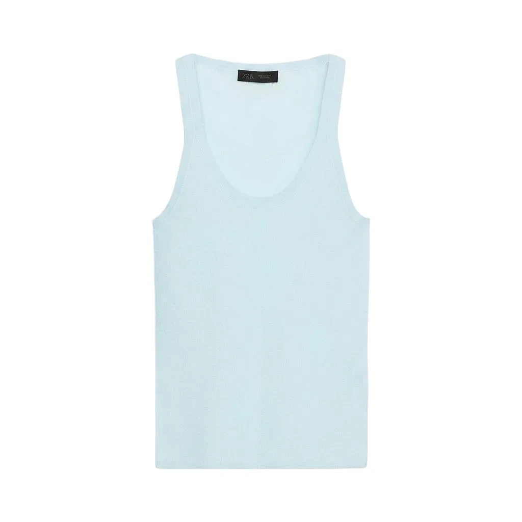 Женский топ на бретелях прямого кроя Light Blue ZARA, Light Blue