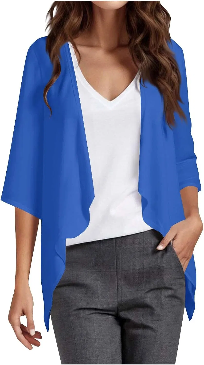 Женское кимоно с 3/4 рукавом из шифона, Blue