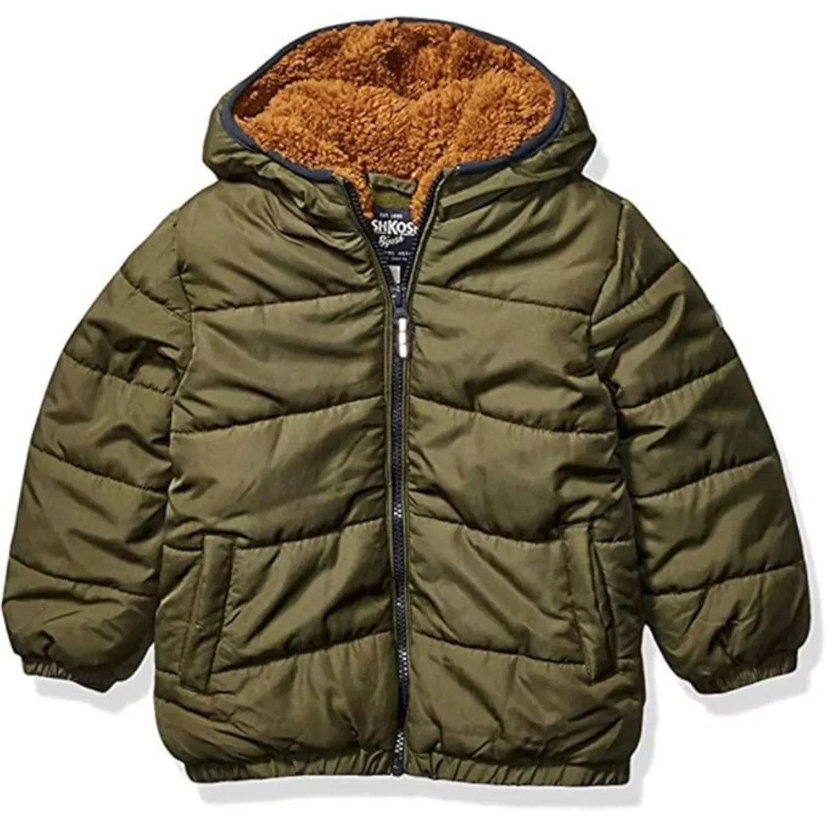 Детское пальто-пуховик утепленное с флисовой подкладкой Heavyweight Faux Shearling Winter Jacket OshKosh B'gosh, Olive Drab