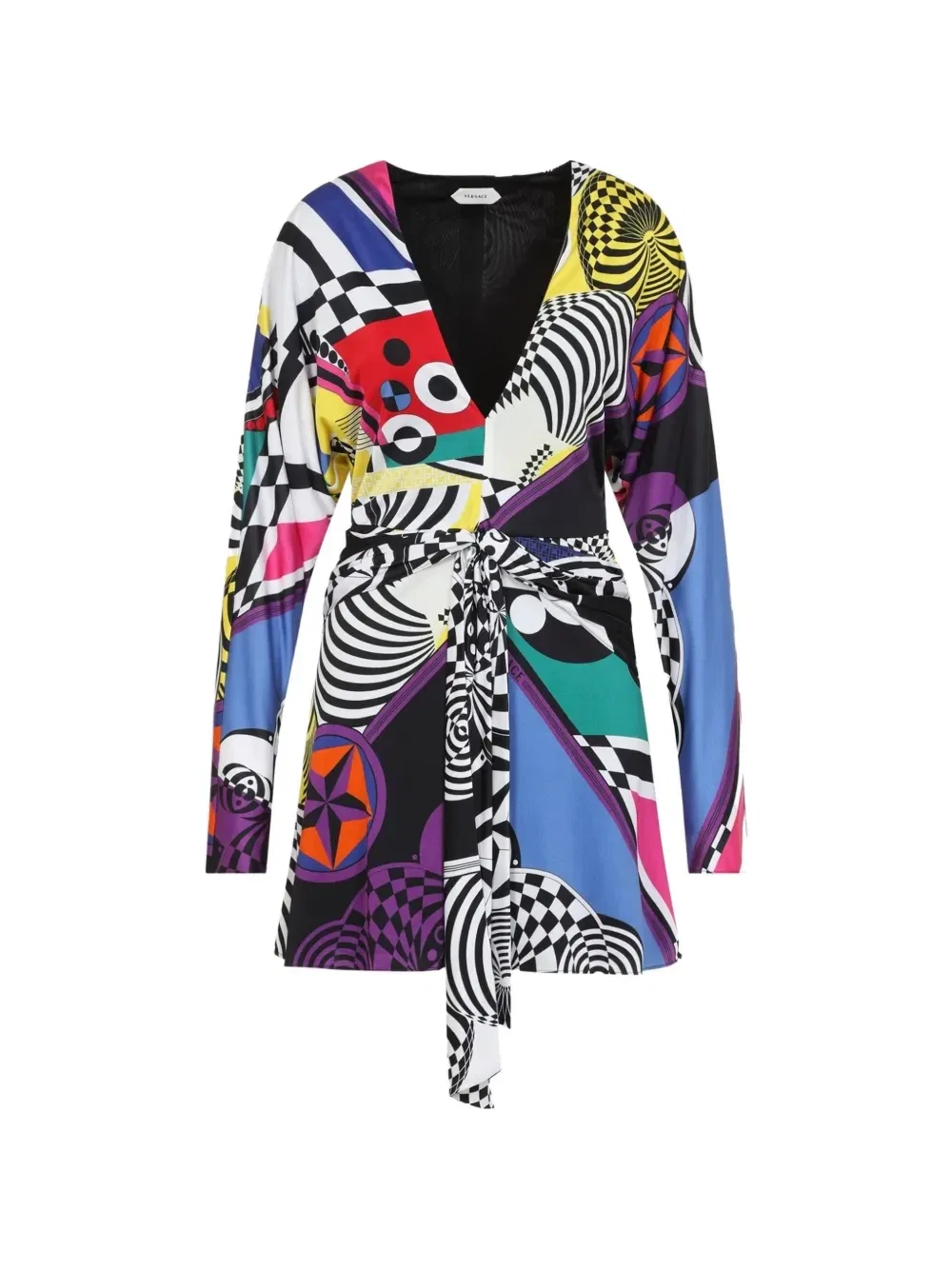 Платье с абстрактным принтом и узлом VERSACE, черный