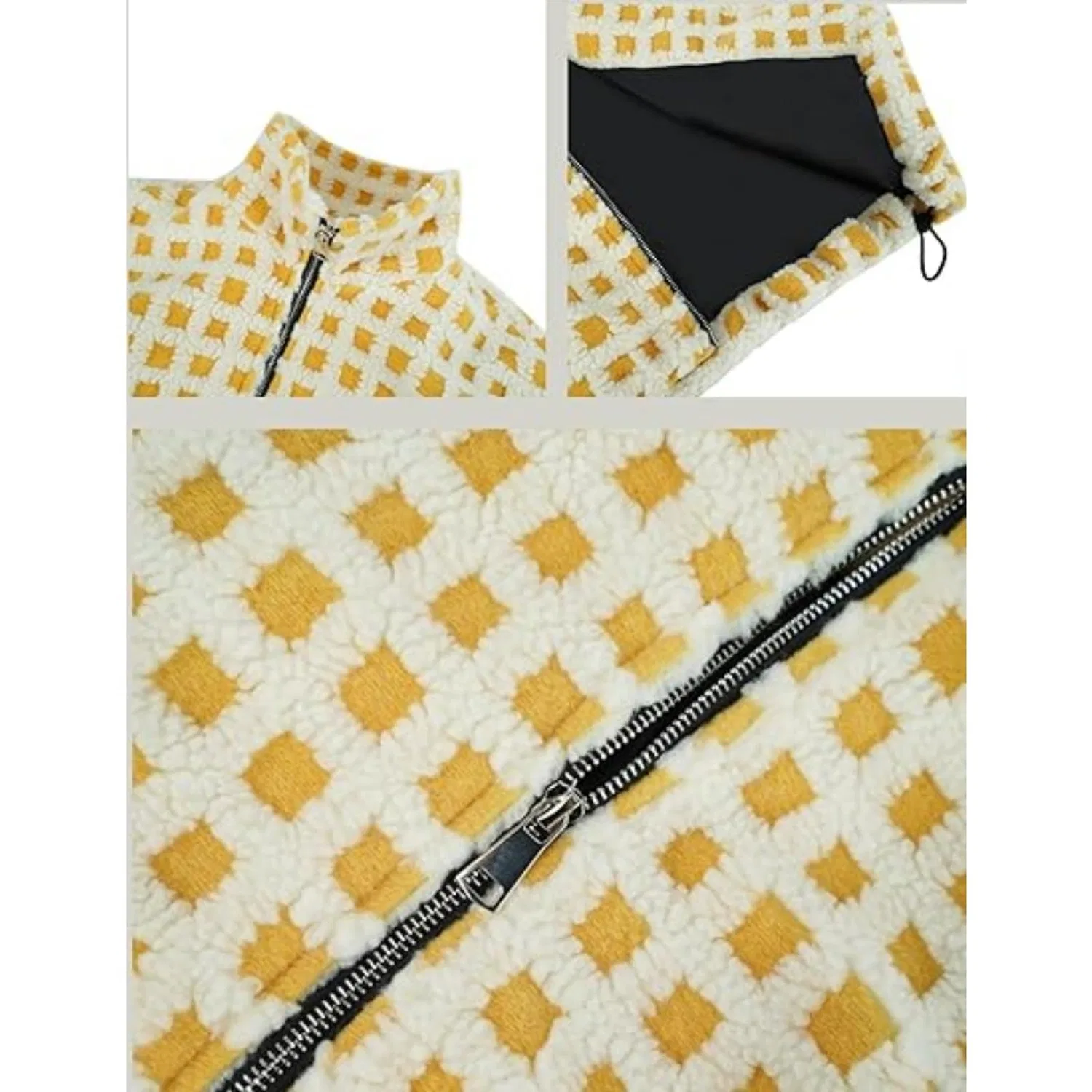 Женское зимнее пальто в клетку с длинным рукавом, yellow — фото 3