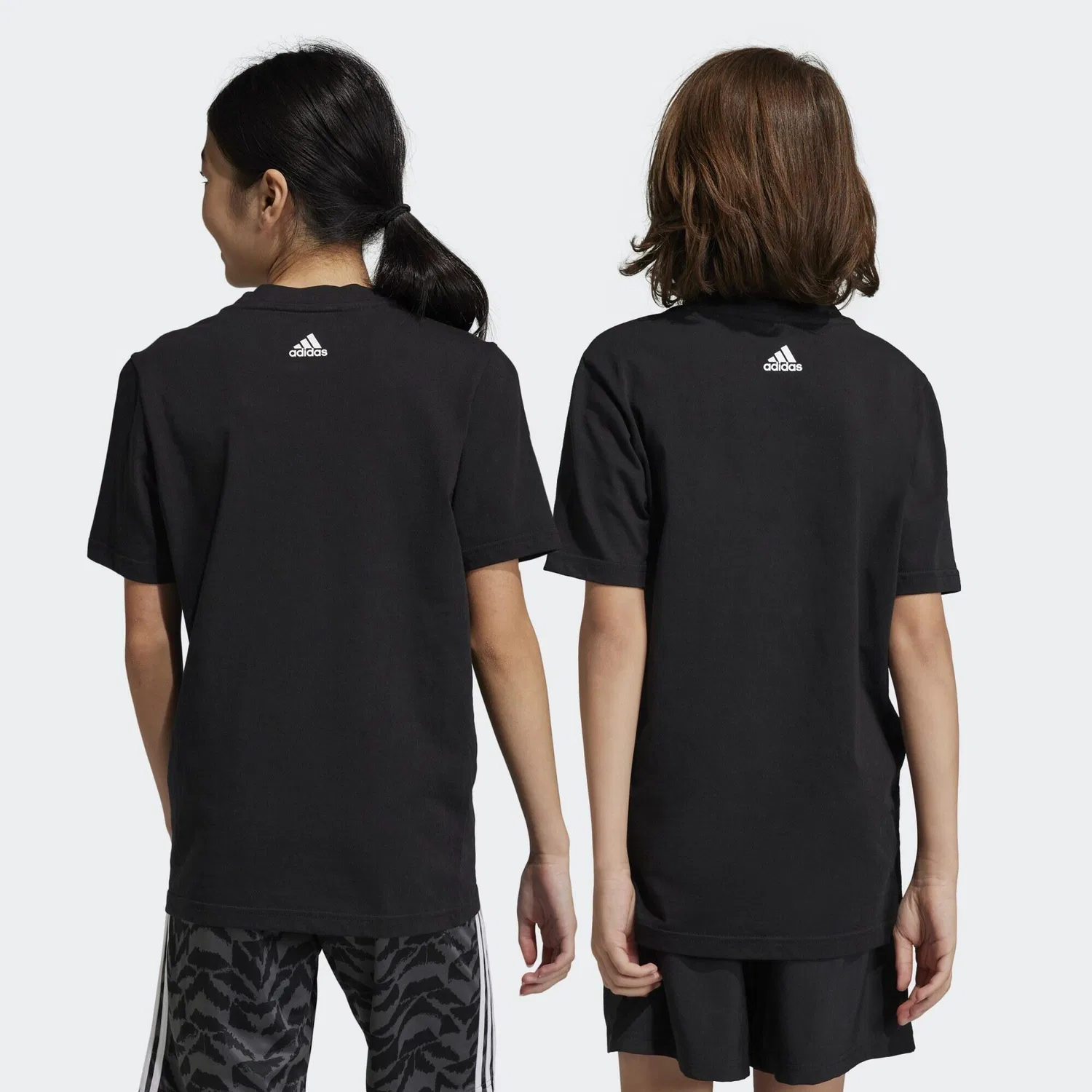 Детская хлопковая футболка с принтом Essentials Linear Logo Adidas, Schwarz Weiss — фото 3