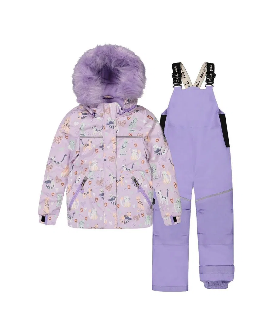 Детский зимний комплект из куртки и штанов с принтом, модель Discover Deux par Deux, Purple Printed Cats