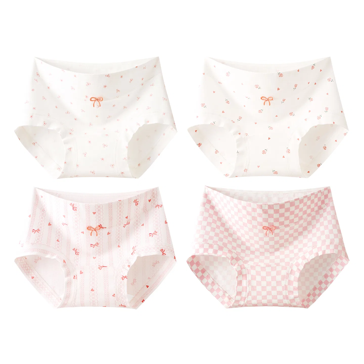 Детские трусы для девочек хлопковые с принтом Red bean, Little Flower + Vertical Pink + Rose + Plaid Pink