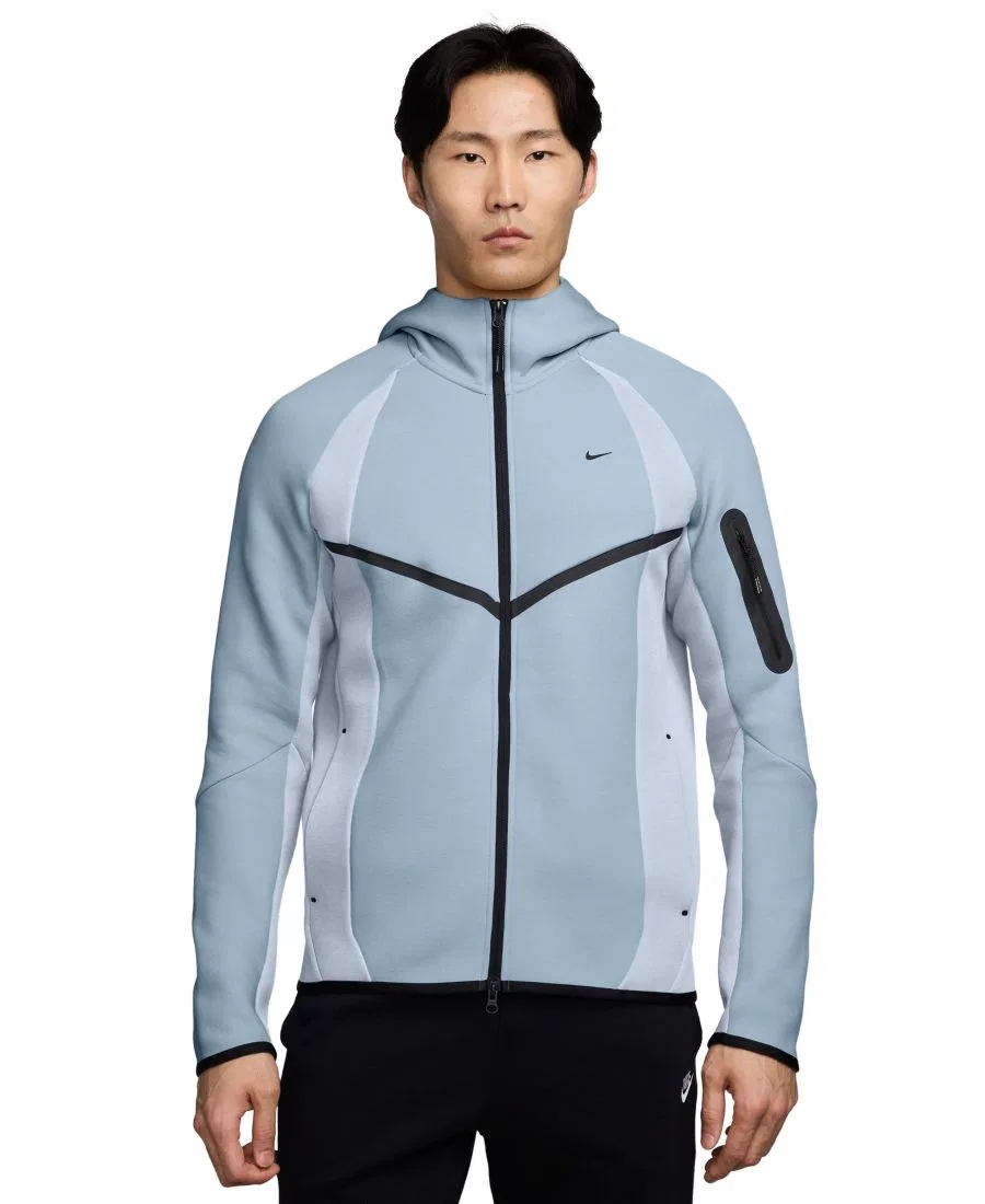 Флисовая кофта с капюшоном, цвет-блок, полная застежка-молния Nike, Light Armory Blue/Football Gray/Black