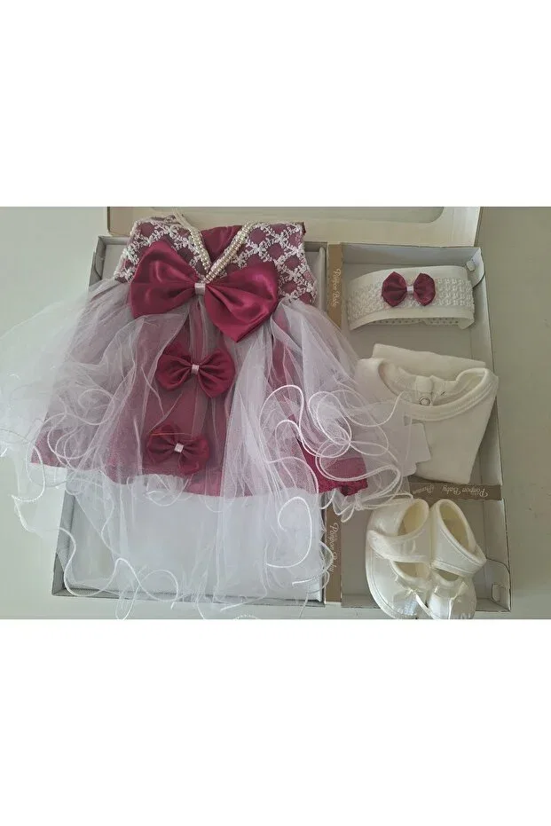 Детское платье для девочек с принтом Mevlüt Set Wedding Dress Evening Dress Baby Birth Baby Shower Gift Biyan Collection, Damson — фото 2