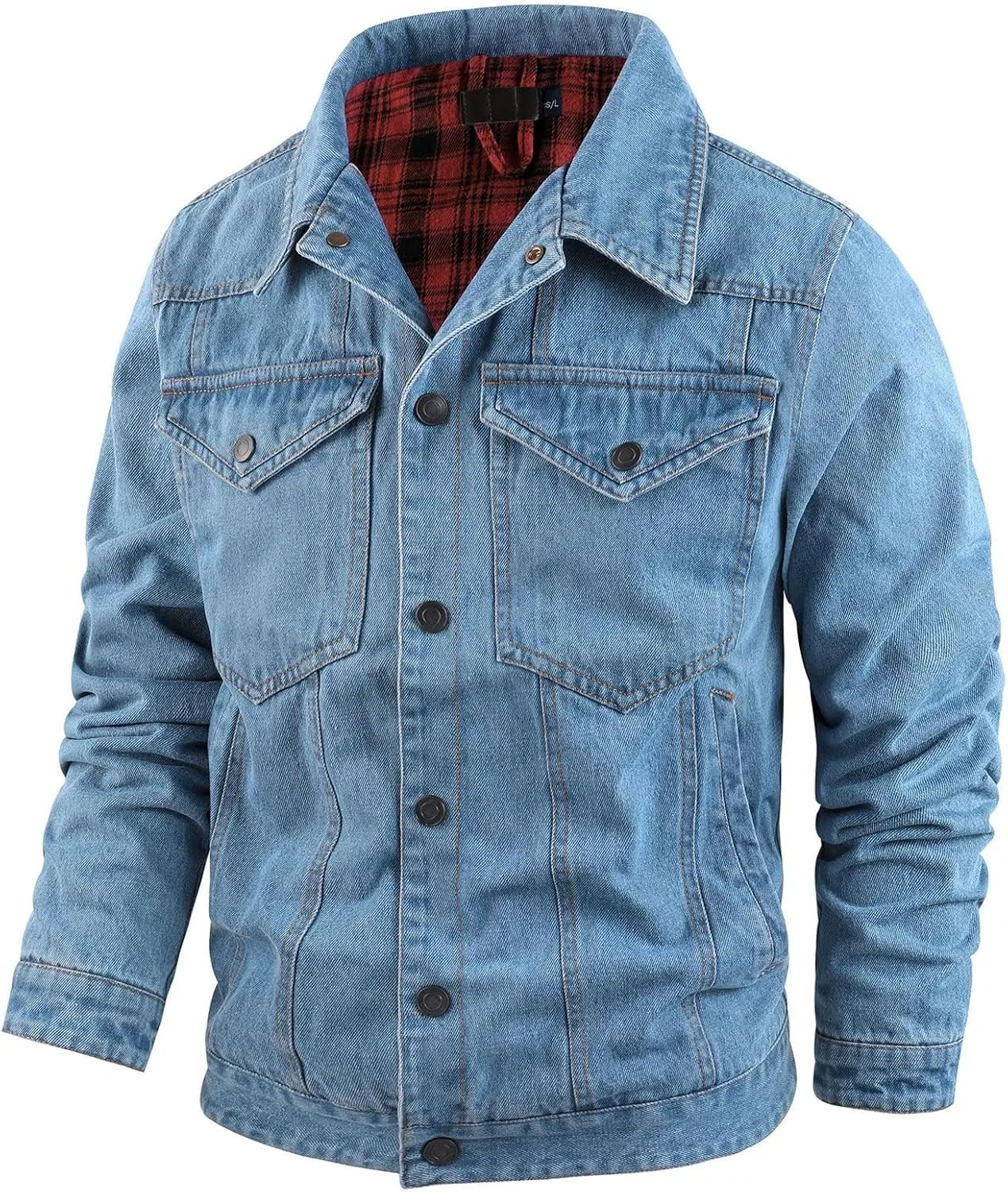 Мужская джинсовая куртка с фланелевой подкладкой, модель Vintage Cowboy Cut, светло-синий — фото 2
