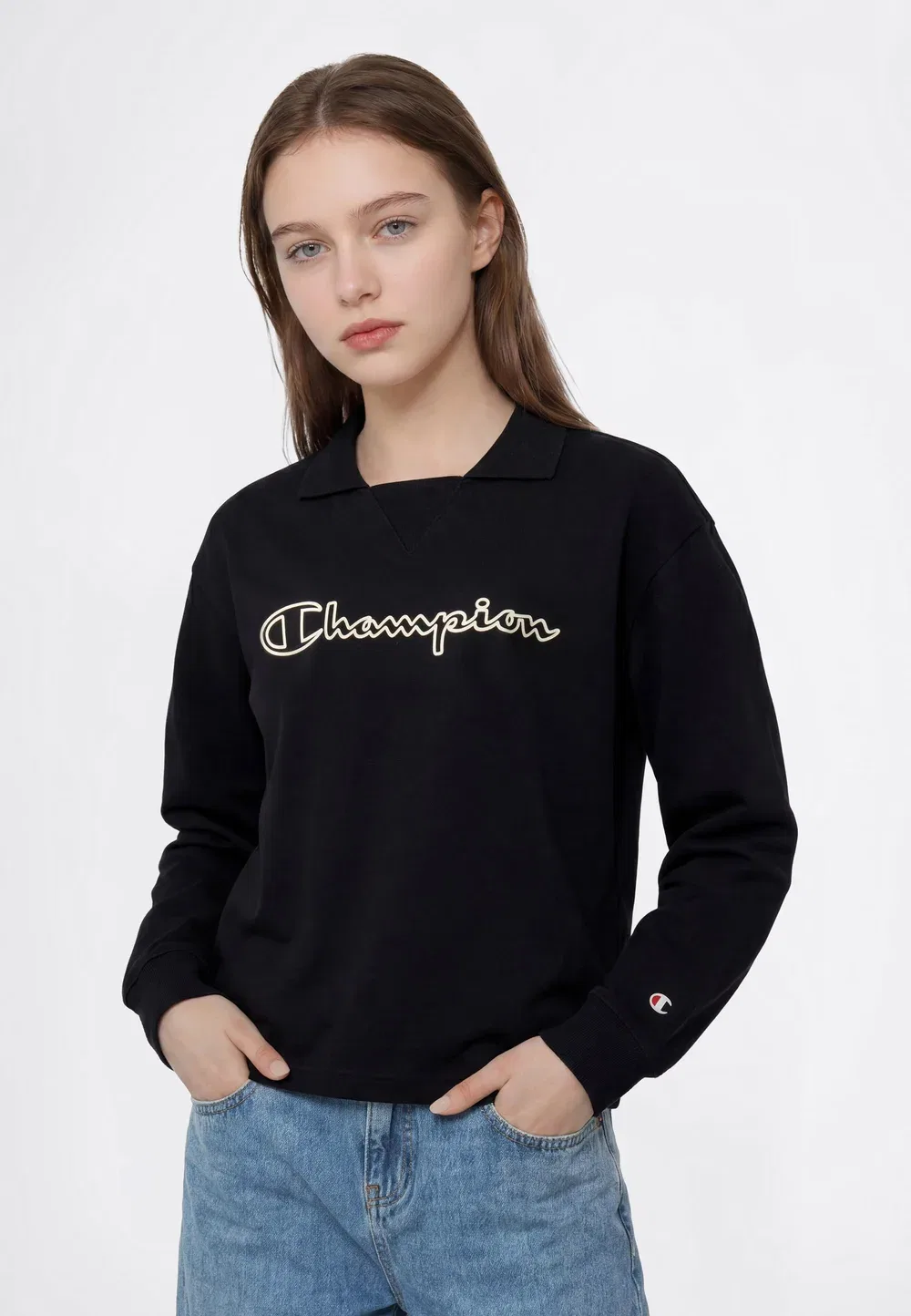 Спортивная одежда свободного кроя - футболка с длинными рукавами Champion, Black