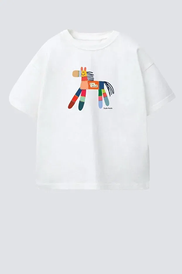 Детская футболка с принтом Unisex Kids Cotton Crew Neck Printed T-Shirt Monila, Ecru