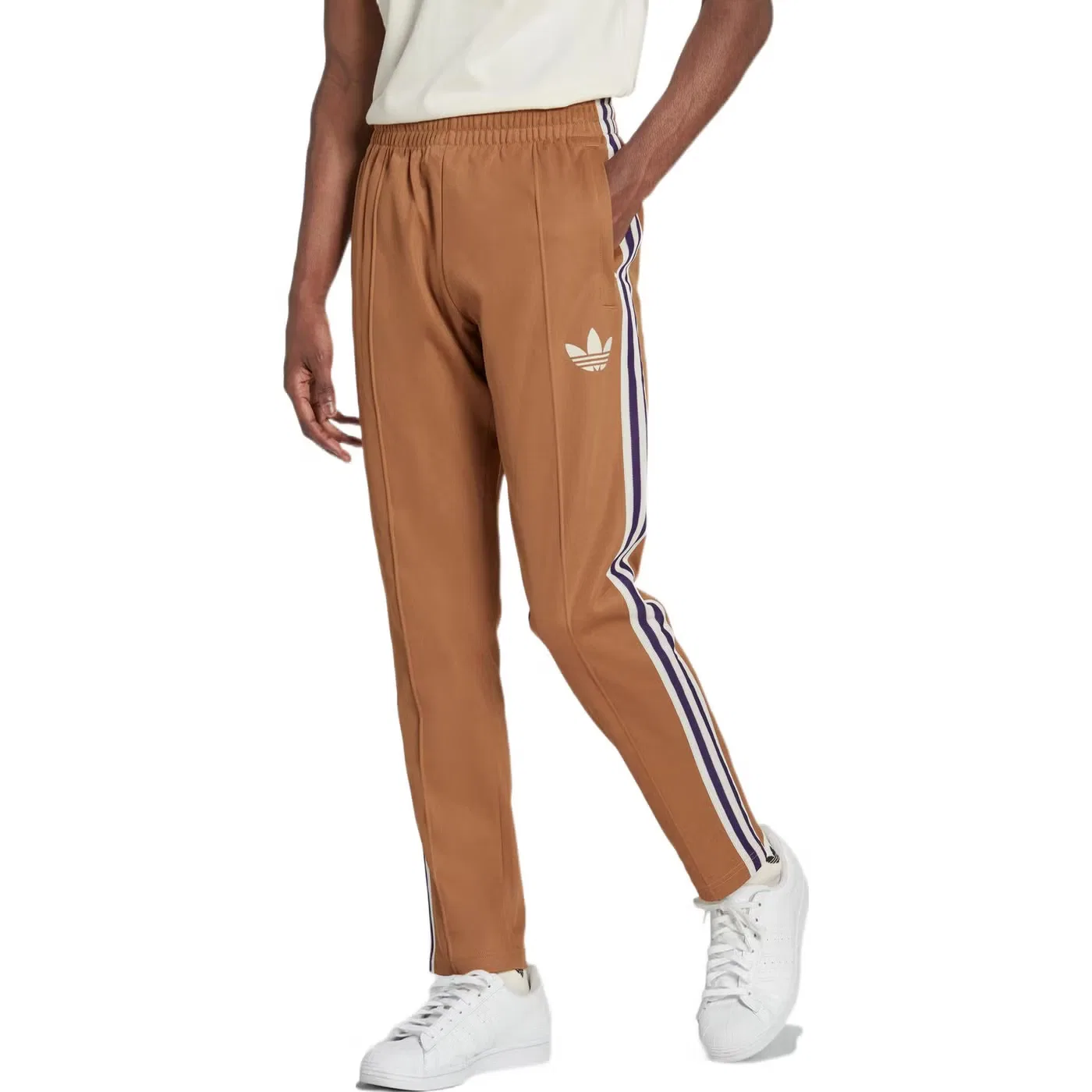 Брюки прямые с боковыми полосками Adidas, коричневый — фото 2