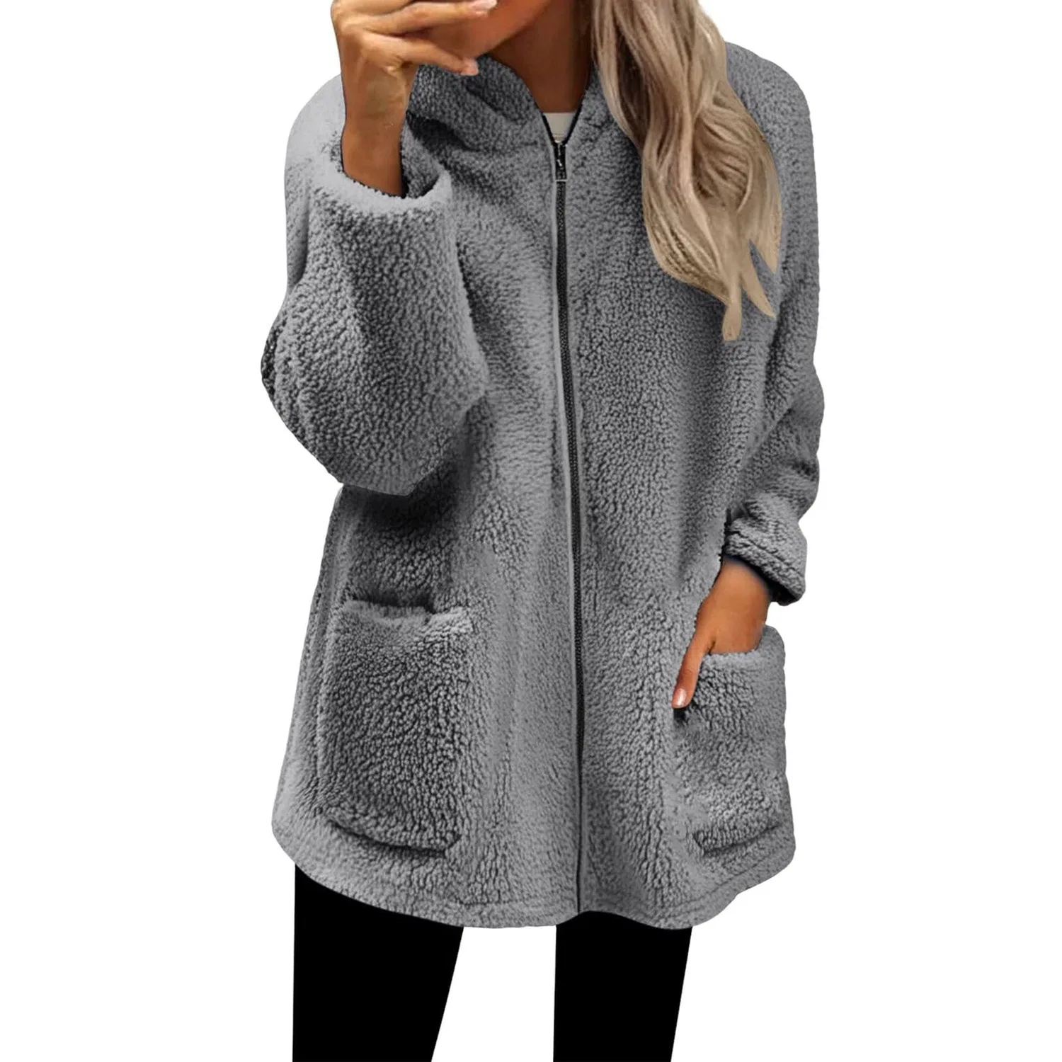 Женская куртка из флиса с молнией, с длинным рукавом, Teddy, Grigio
