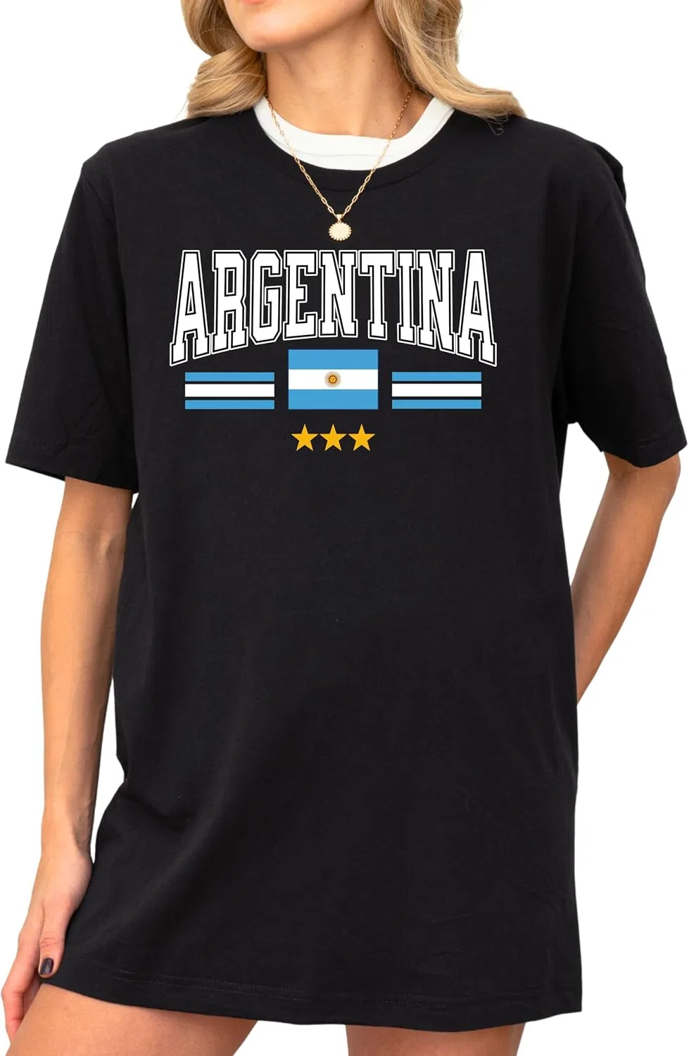 Футболка винтажная с тремя звездами Argentina, Black
