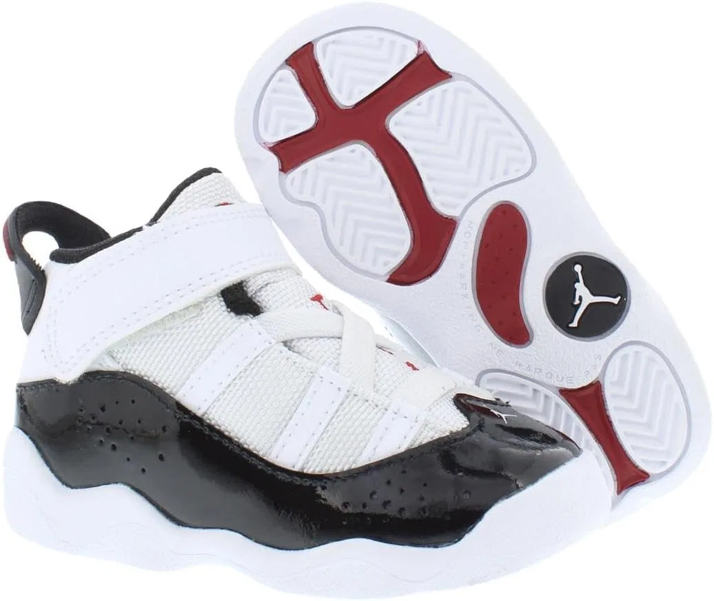 Детские кроссовки для мальчиков с кожаным верхом Jordan 6 Rings Nike, White/Varsity Red/Black — фото 2