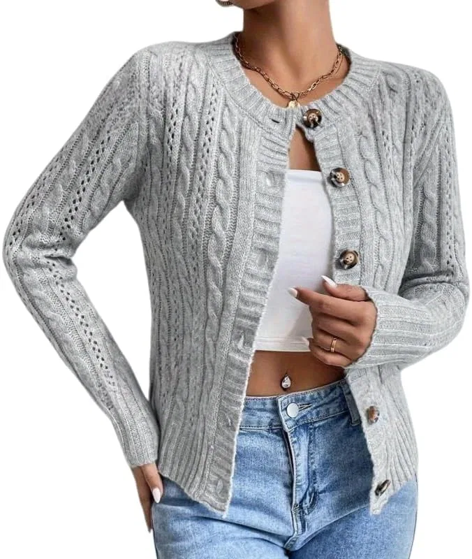 Женский кардиган с косами, модель Classic Cable Knit, серый