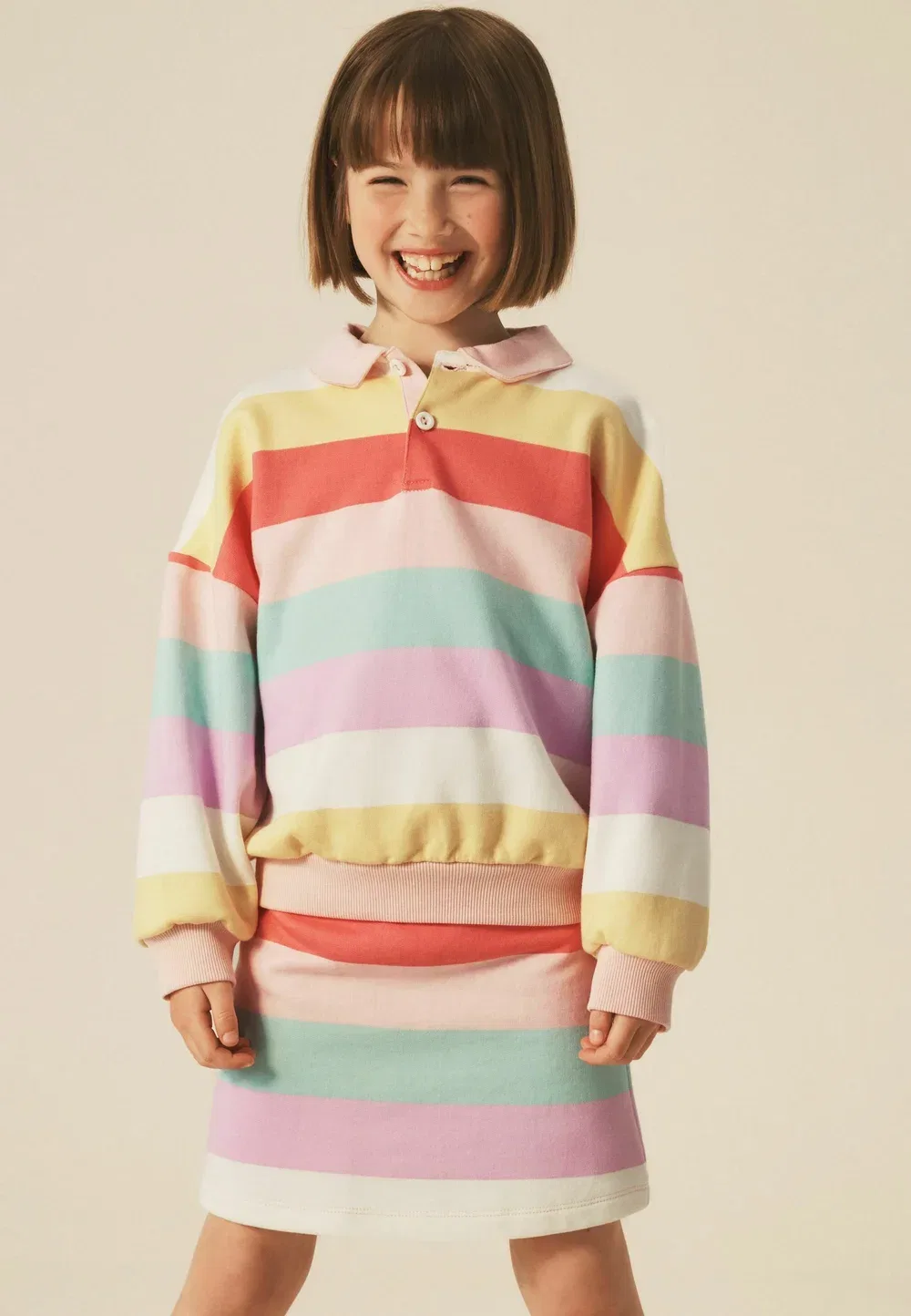Обычный крой - свободная толстовка для регби - юбка А-силуэта Little Bird, Rainbow Stripe — фото 2