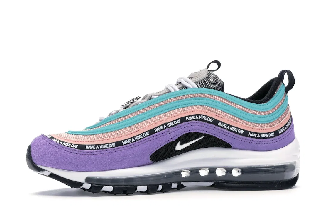 Детские кроссовки с многоцветным верхом Nike Air Max 97 Have a Nike Day, Space Purple/White-Black-Bleached Coral — фото 3