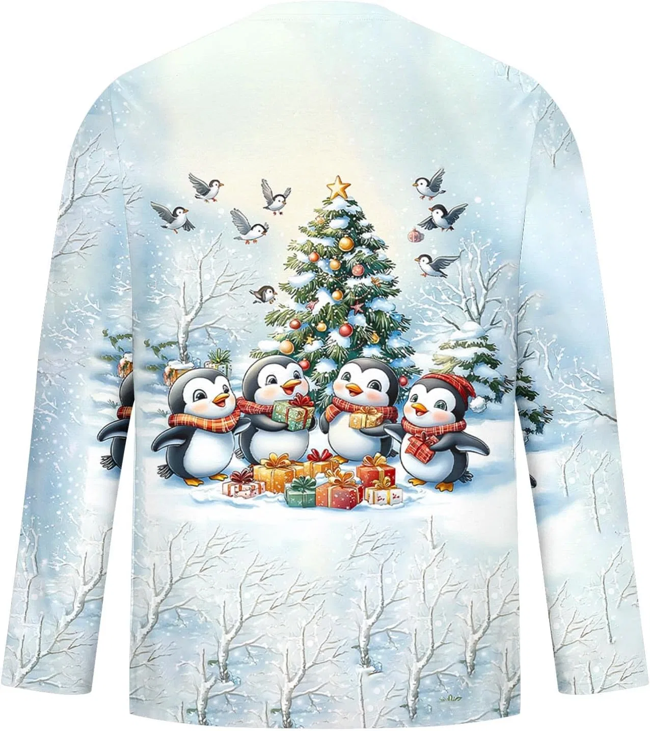 Мужской рождественский свитер с принтом 3D, Crew Neck, Light Blue — фото 4