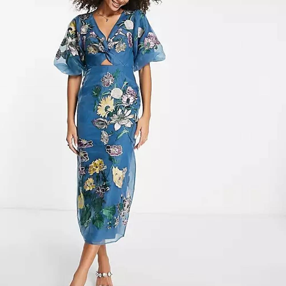 

Платье Asos Edition Floral Embroidered, синий