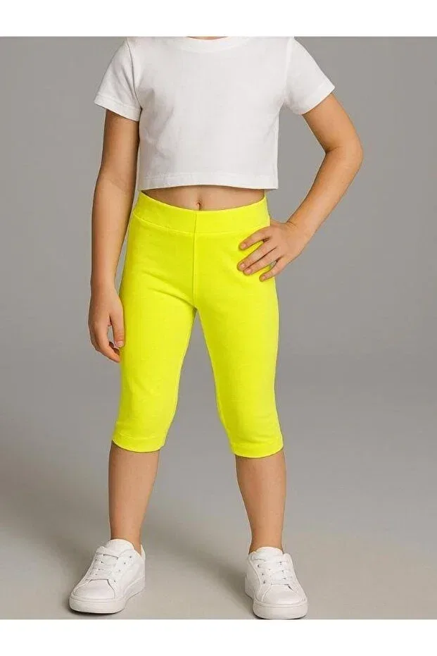 Детские леггинсы для девочек капри из хлопка Zekids, Neon Yellow — фото 2