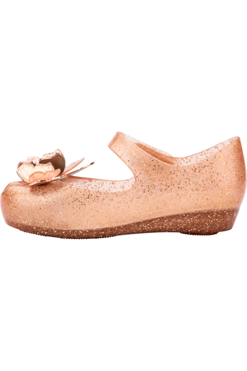 Туфли детские с бабочками на липучке Ultragirl Mini Melissa, Beige Glitter — фото 4