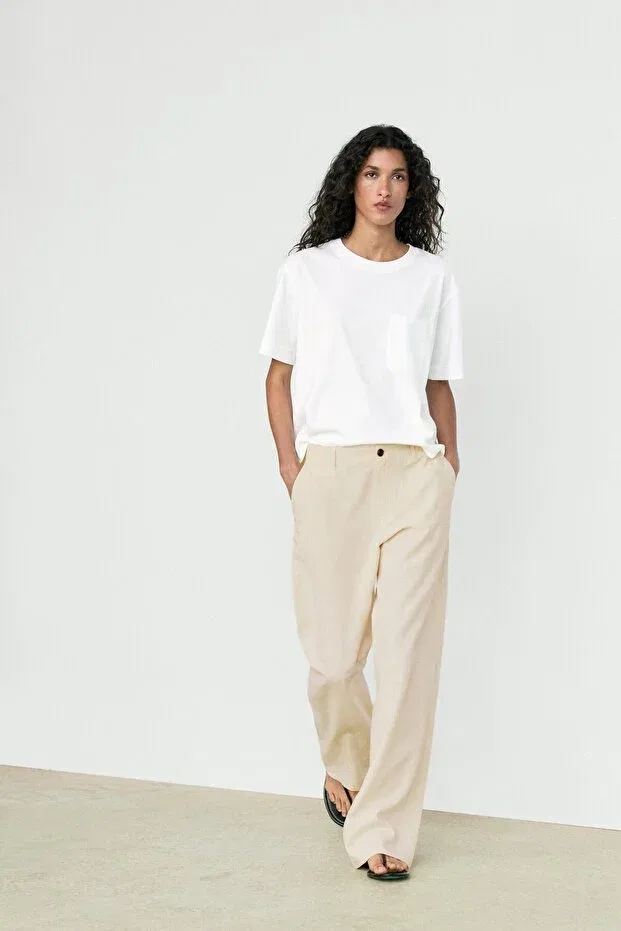 Женская футболка с коротким рукавом Massimo Dutti, Broken White — фото 3