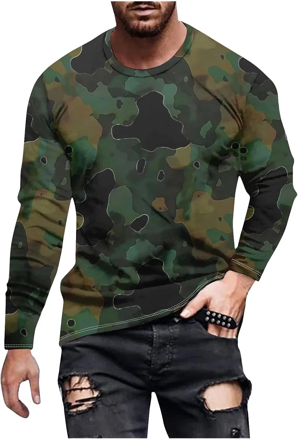 Мужская футболка с камуфляжным принтом Long Sleeve, Army Green
